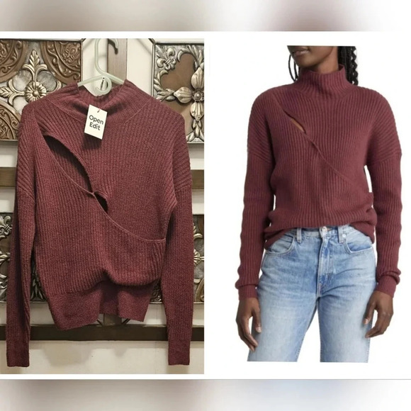 Open Edit Mock New Wrap Look Rib Sweater - Picture 1 of 3